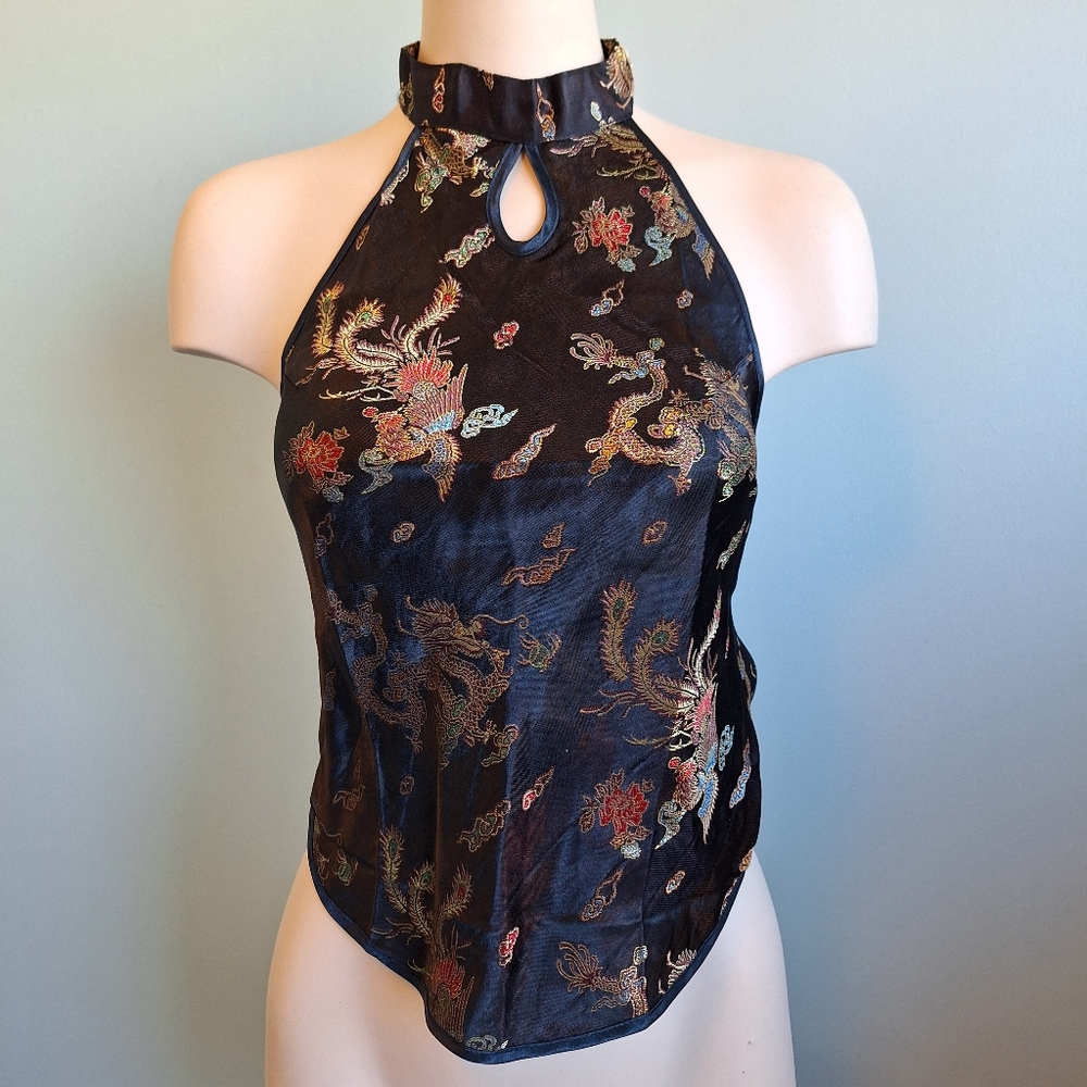 4️⃣/$2️⃣9️⃣ Qipao style dragon phoenix brocade halter NWOT